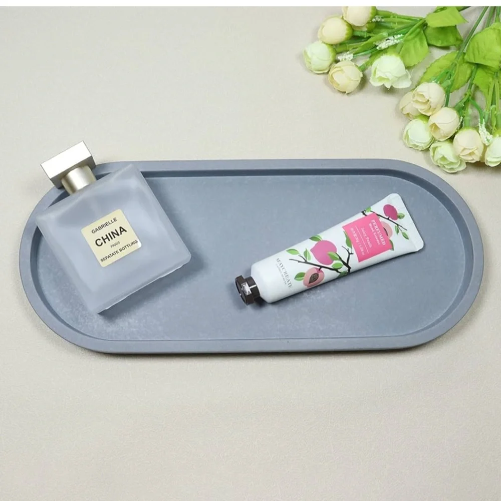 NEW Concrete Oval Vanity Tray Counter Concrete Tray Bathroom Organizer 10x4